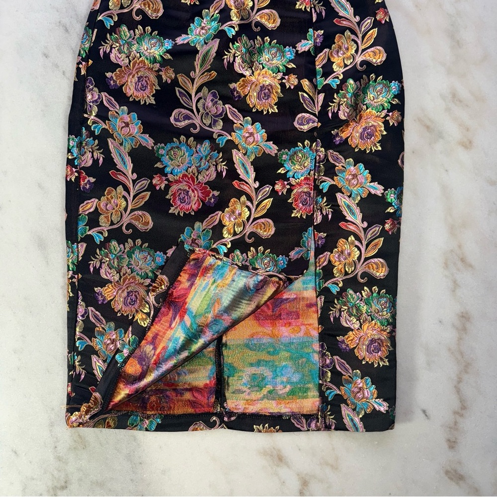Olia Strapless Black Floral Brocade Corset Midi Dress Womens Small New NWT - Picture 4 of 8